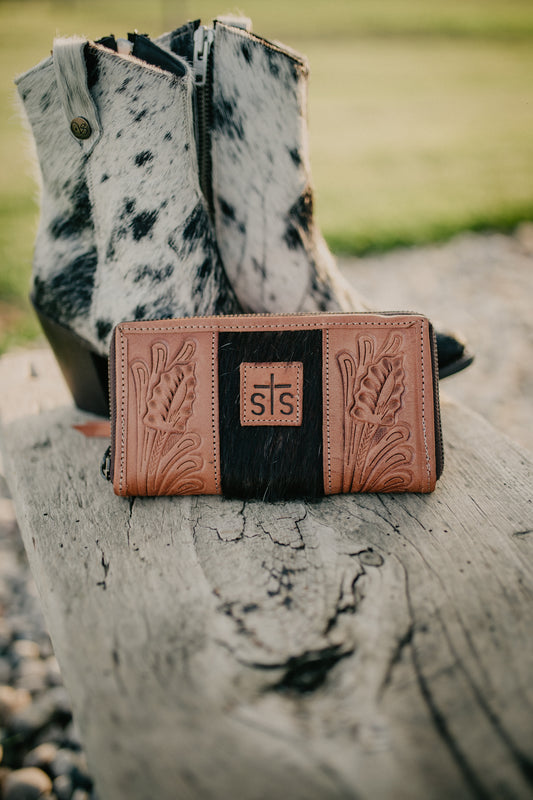 Cowhide & Floral Tooled Bifold Wallet by STS Ranchwear