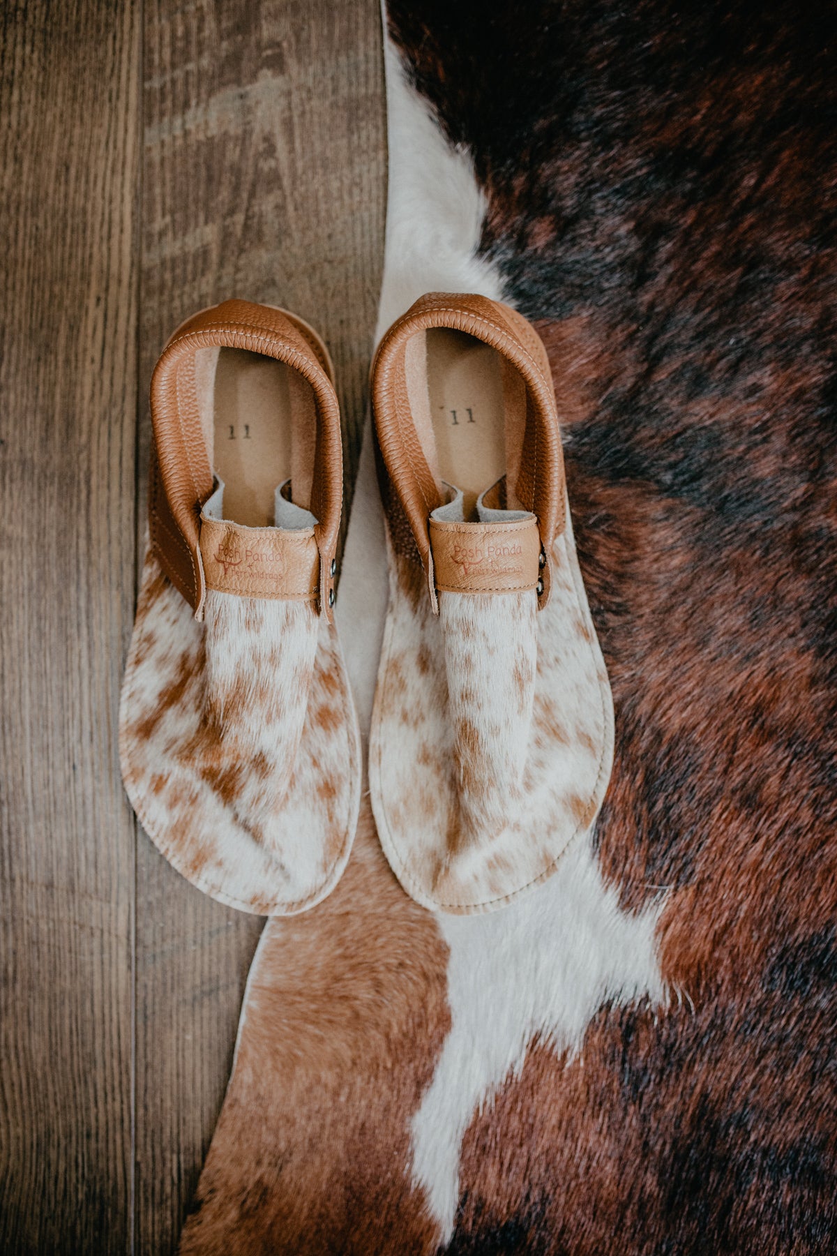 Cowhide and Leather Moccasin with Minimalist Rubber Sole Size 11