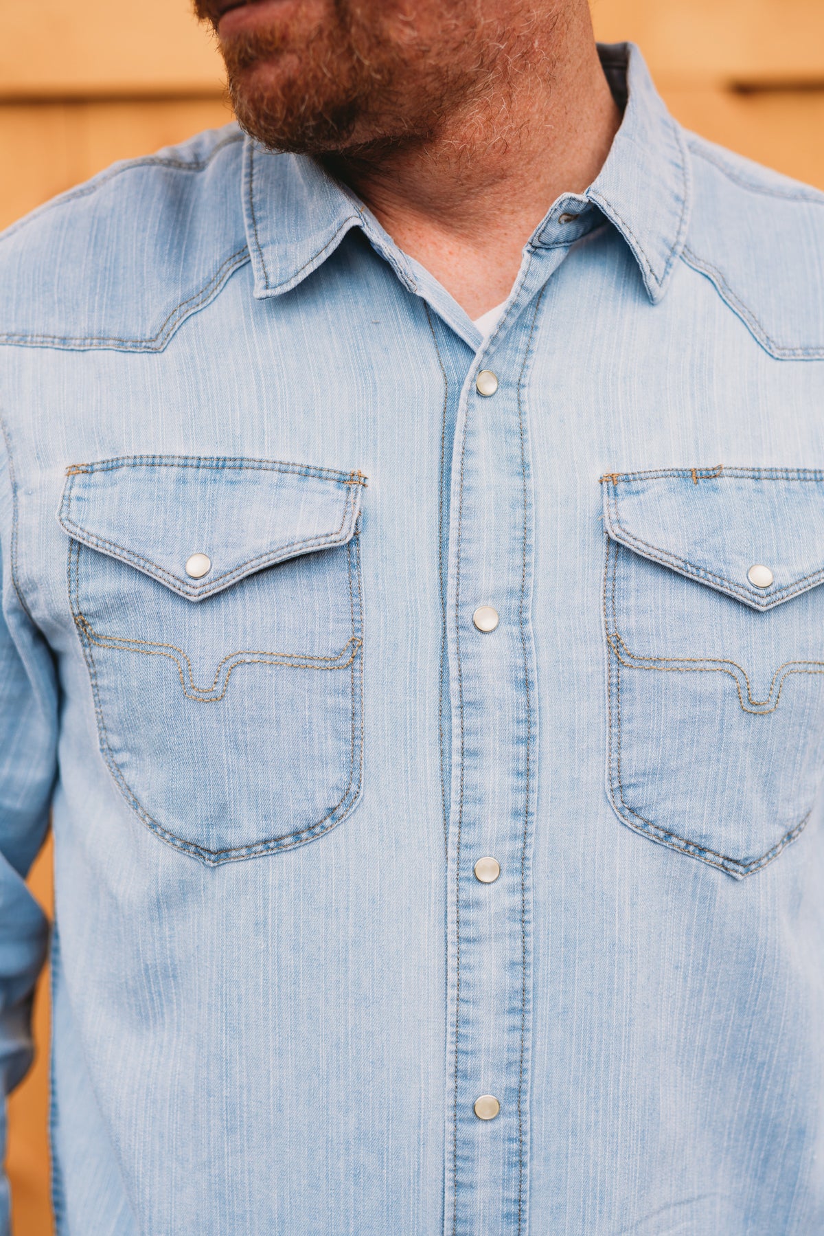 ‘Grimes’ Men’s Indigo Long Sleeve Shirt by Kimes Ranch (2 Washes; S & M Only)