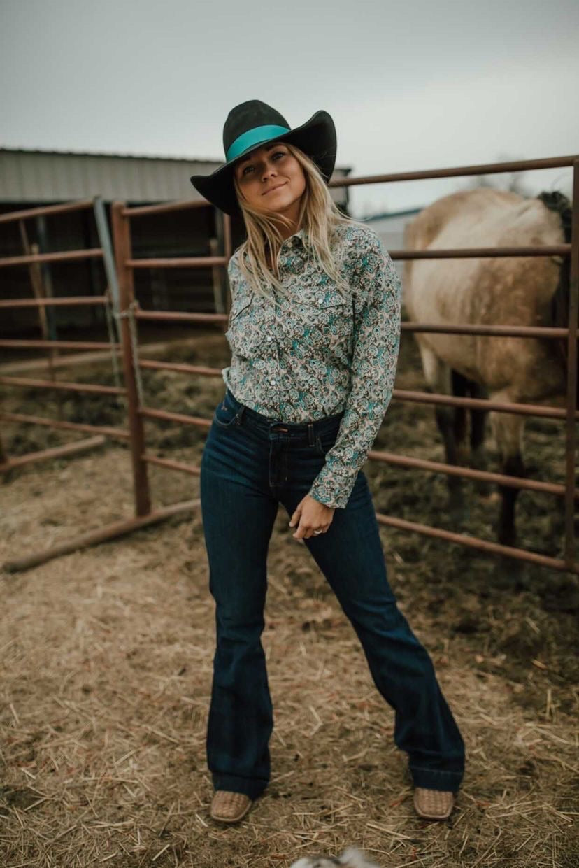 Jennifer High Rise Flare Jean by Kimes Ranch (Dark Blue)
