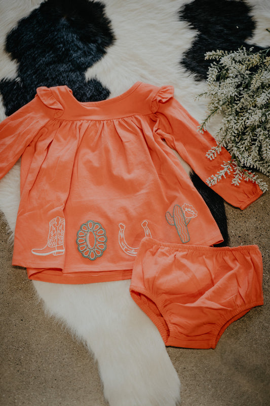 'Coral' Baby Wrangler Long Sleeve Dress (6-9M to 2T)