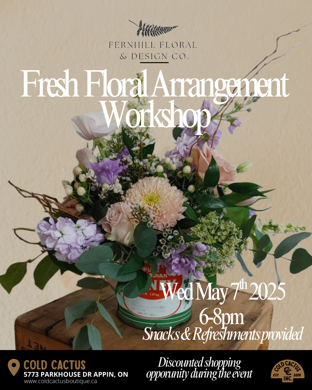 Fresh Floral Workshop with Fernhill Floral & Design Co. (Wed May 7th 2025, 6-8pm)