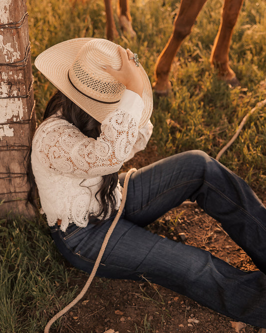 'Paloma' Lace Collared Blouse with Scalloped Hem (S - L)