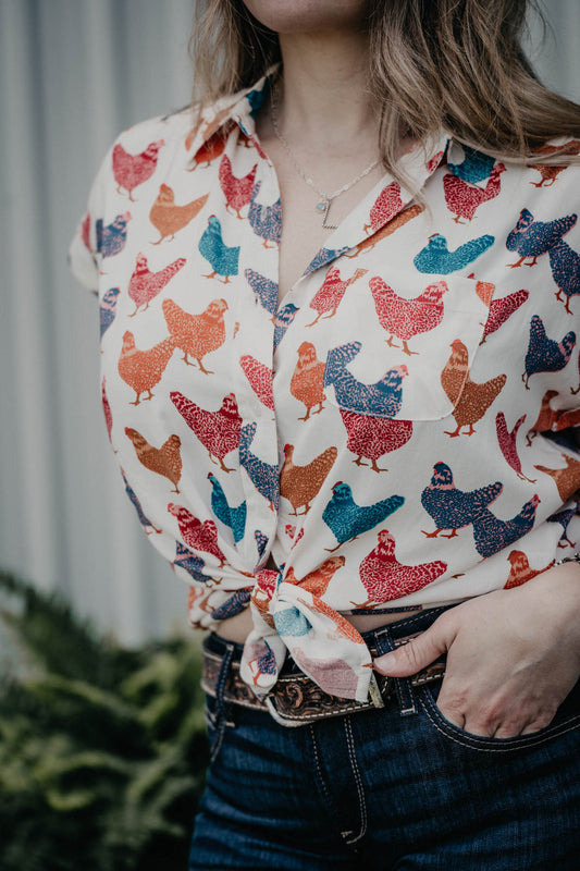 'Hen House' Chicken Printed Short Sleeve Collared Shirt (S - XXL)