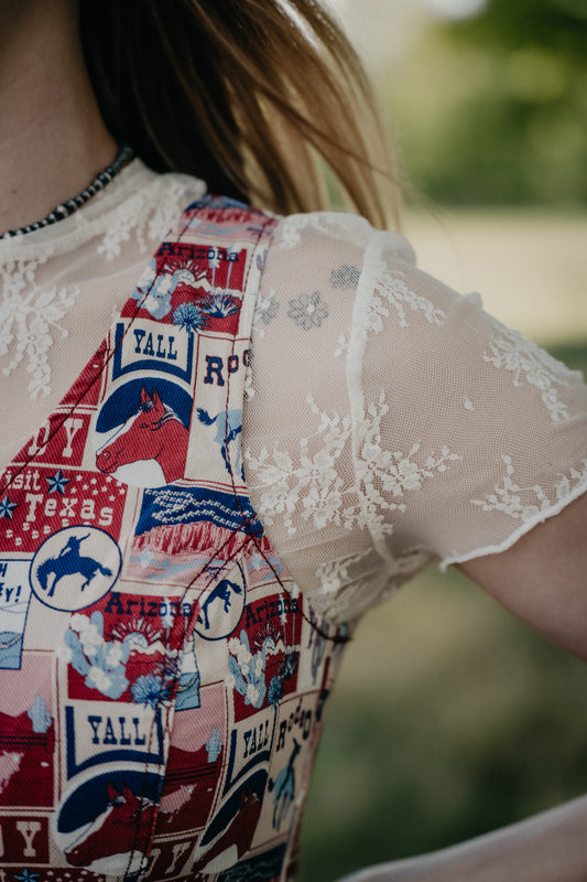'Saylor' Ivory Short Sleeve Floral  Lace Top (M Only)
