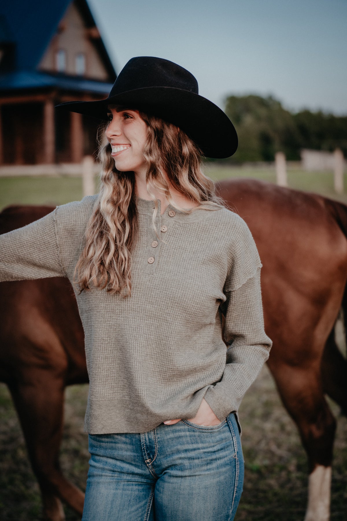 'Wendi' Waffle Knit Top with Buttons (2 Colours; S - L)