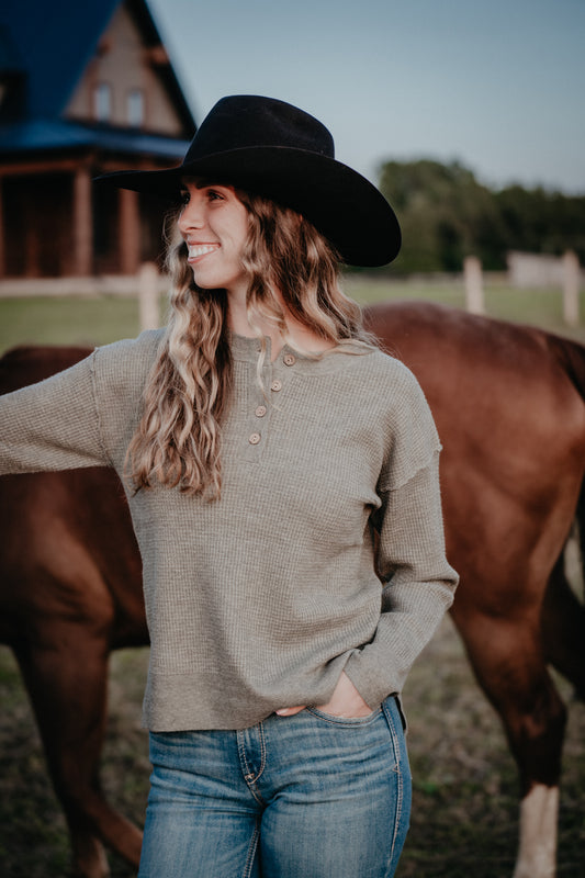 'Wendi' Waffle Knit Top with Buttons (2 Colours; S - L)