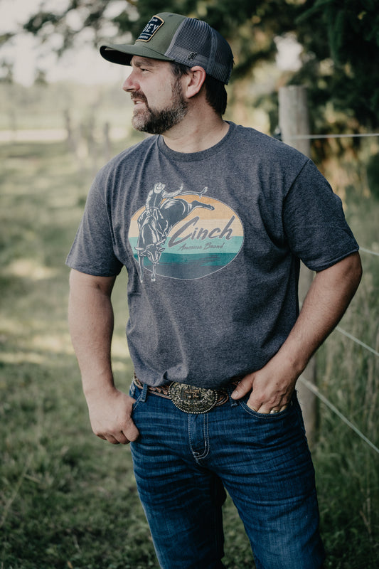 Men's CINCH Heathered Charcoal T-Shirt with Bucking Bull Design