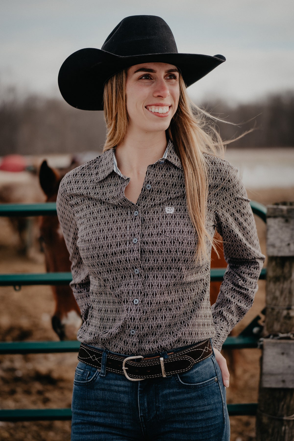 'Brooklyn' Brown & Powder Blue Women's CINCH Shirt (XS-XXL)