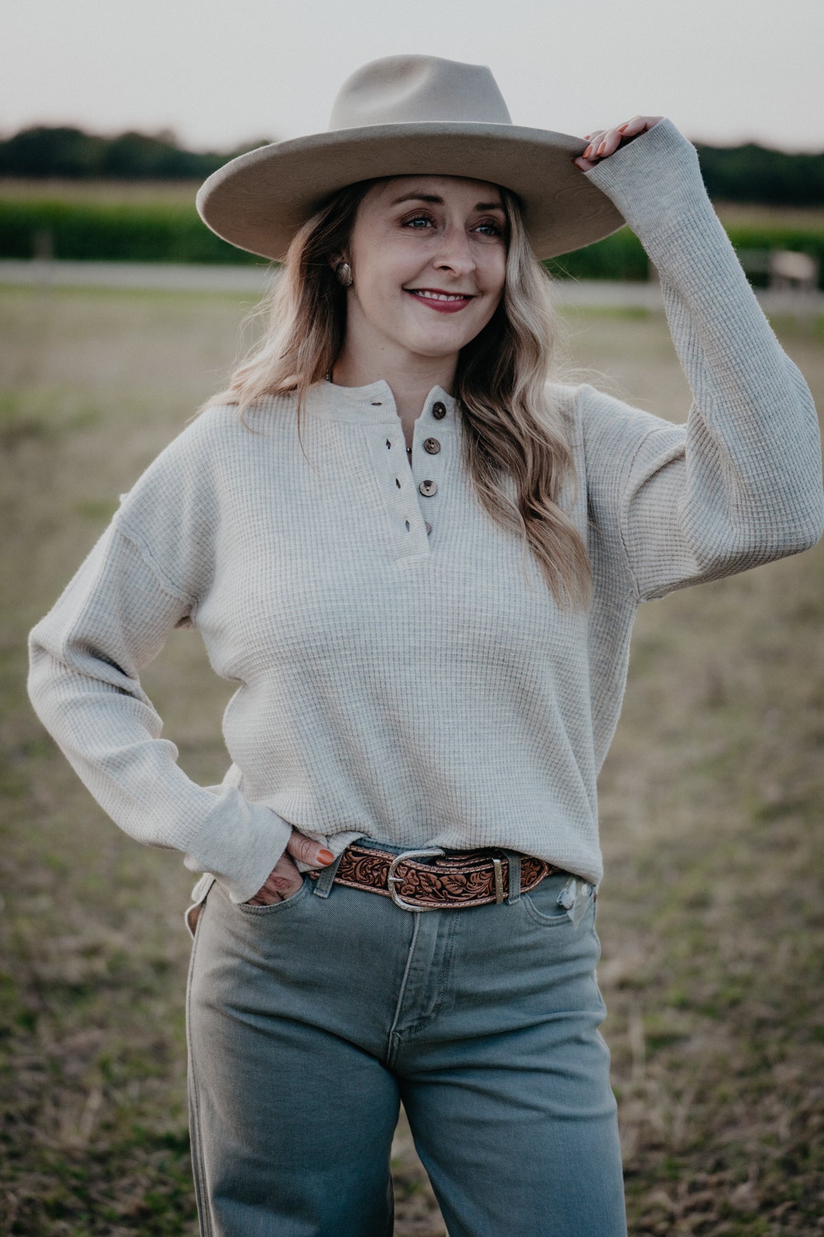 'Wendi' Waffle Knit Top with Buttons (2 Colours; S - L)