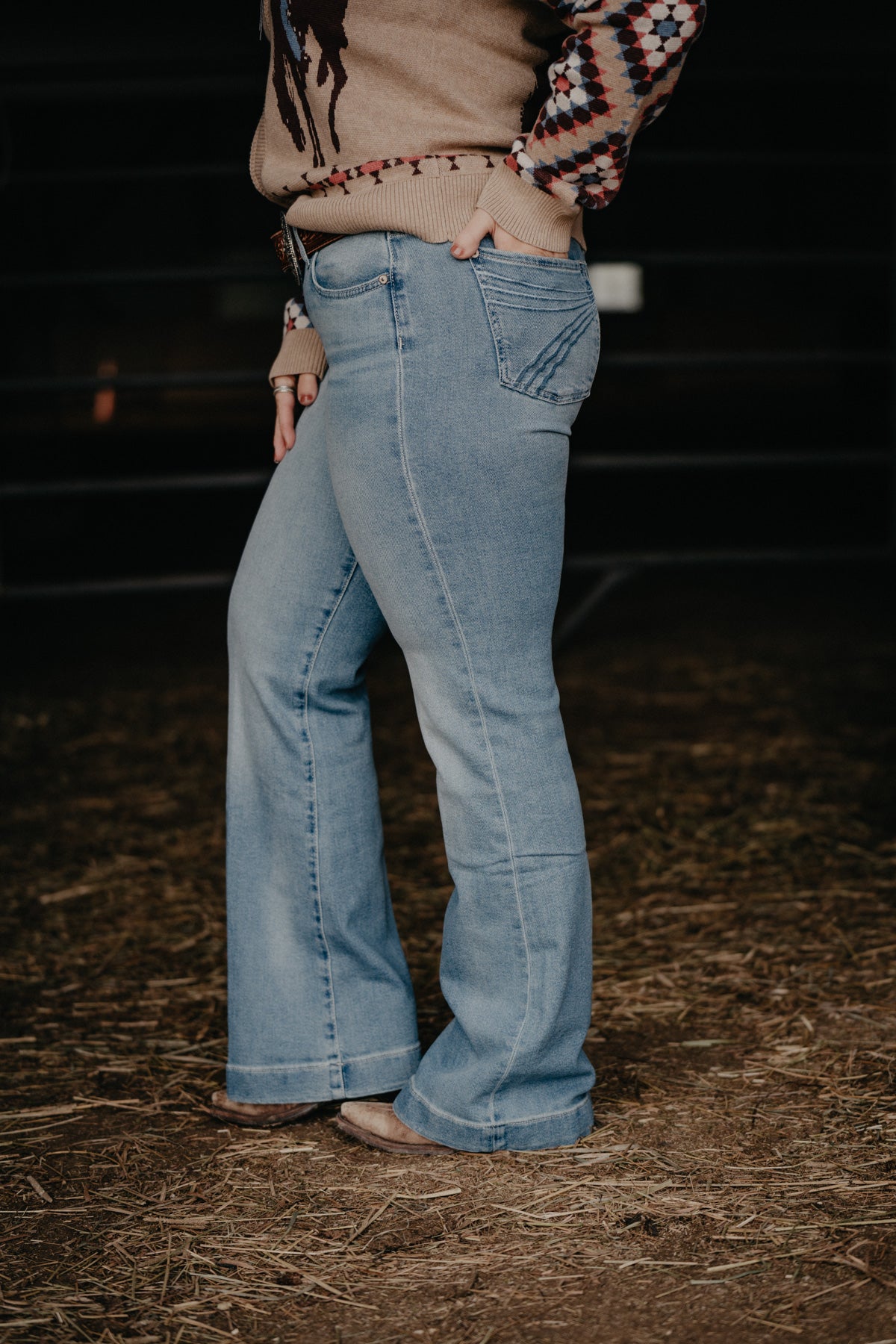 'Be My Baby' Light Wash Vintage Luxe Dojo Flare Jean by 7FMK (Tailorless, 32" Inseam)