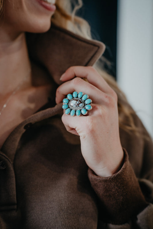 Golden Hills Turquoise Cluster Ring (Size 6.5)