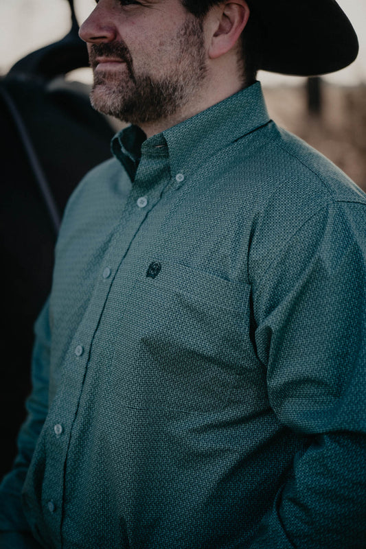 Men's CINCH Green Geometric Print Classic Fit Button Up