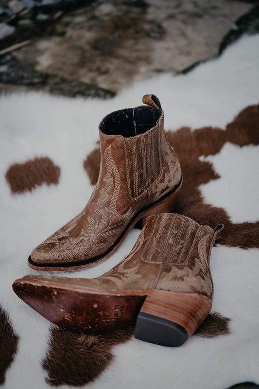 "Simone" Brown Leather Booties by Liberty Black