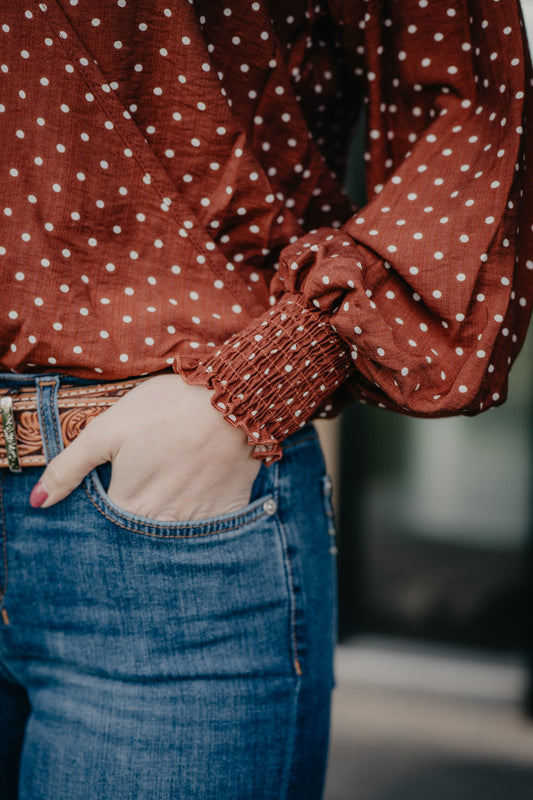 'Claudia' Polka Dot Long Sleeve Blouse (S-L)