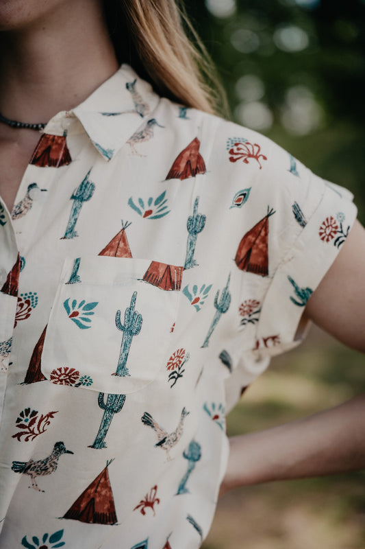 'Linette' Roadrunner Short Sleeve Collared Shirt (S & M Only)