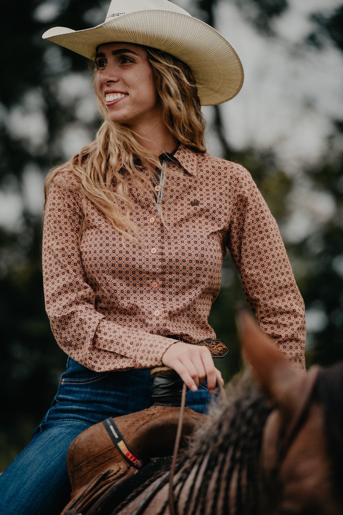 'Jamie' Women's CINCH Orange/Brown Button Up Shirt (S-XL)