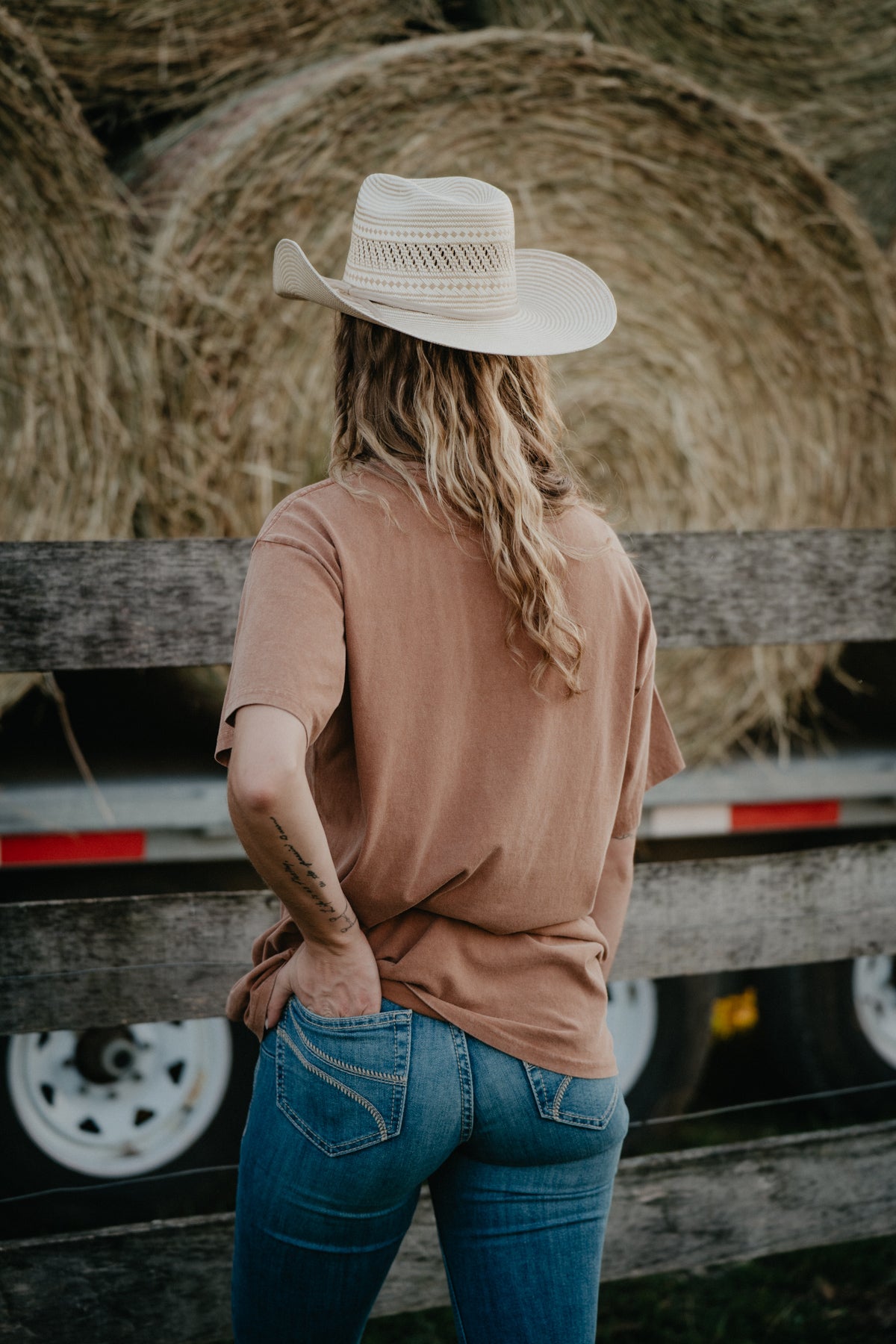 'Ride Free' Wrangler Women's Burnt Orange Oversized Tee (S & M Only)