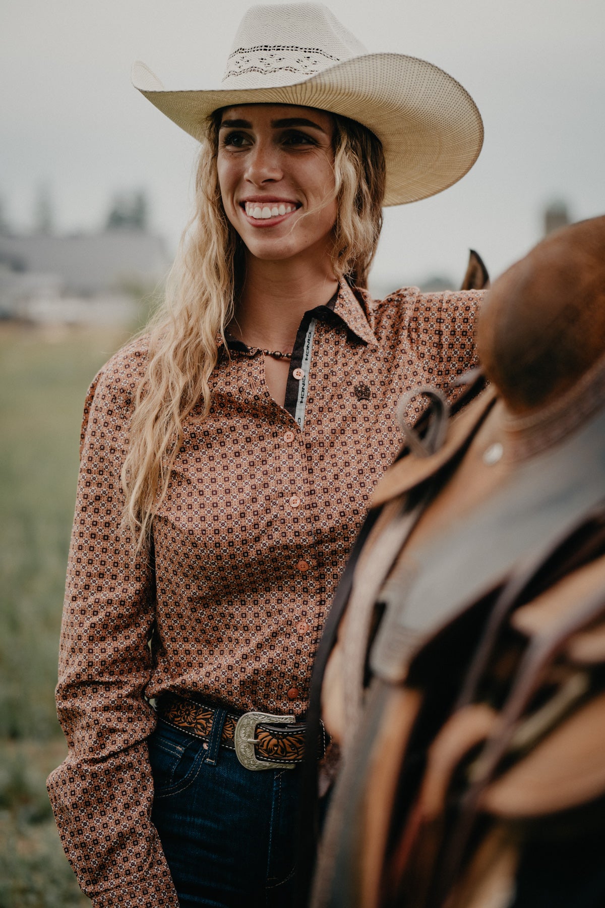 'Jamie' Women's CINCH Orange/Brown Button Up Shirt (S-XL)