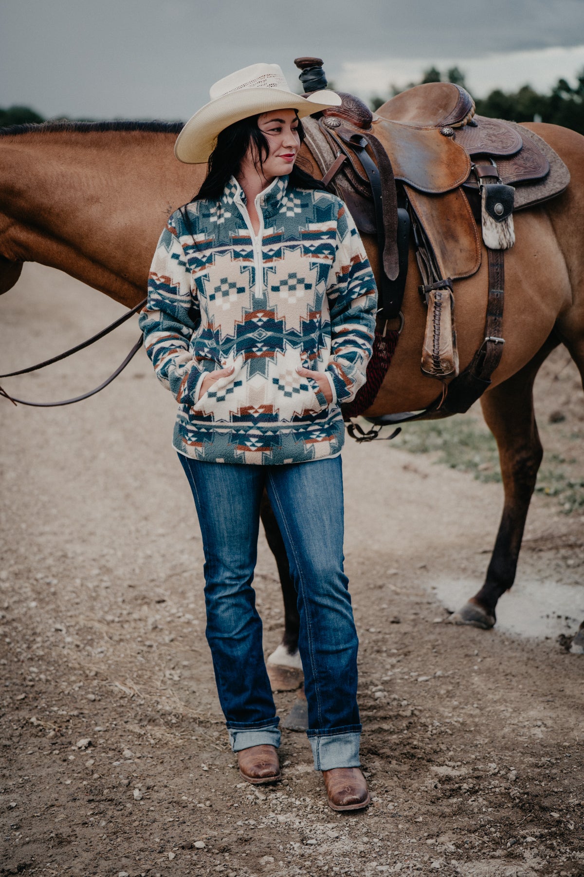 'Rosalie' Women's Wrangler Aztec Sherpa Pullover (S-XXL)
