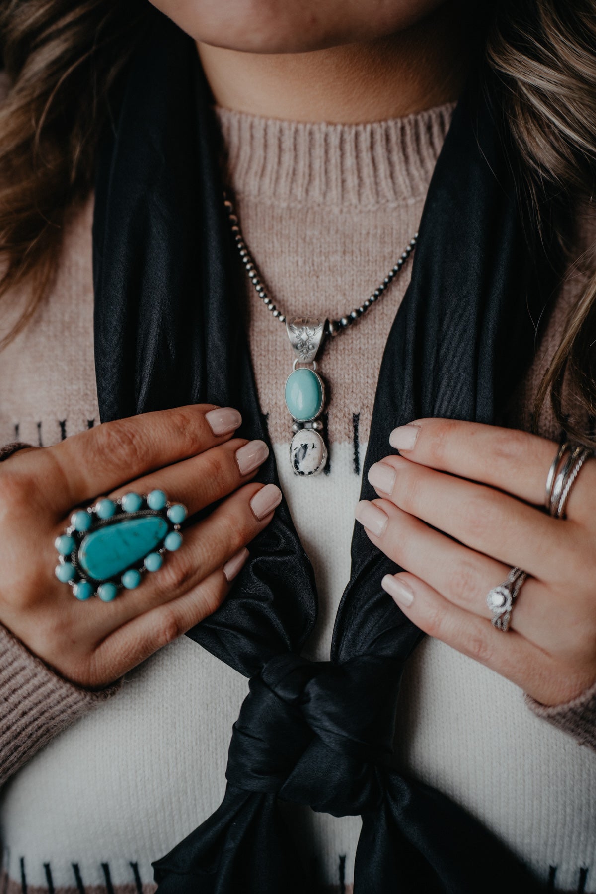 Turquoise and White Buffalo Pendant