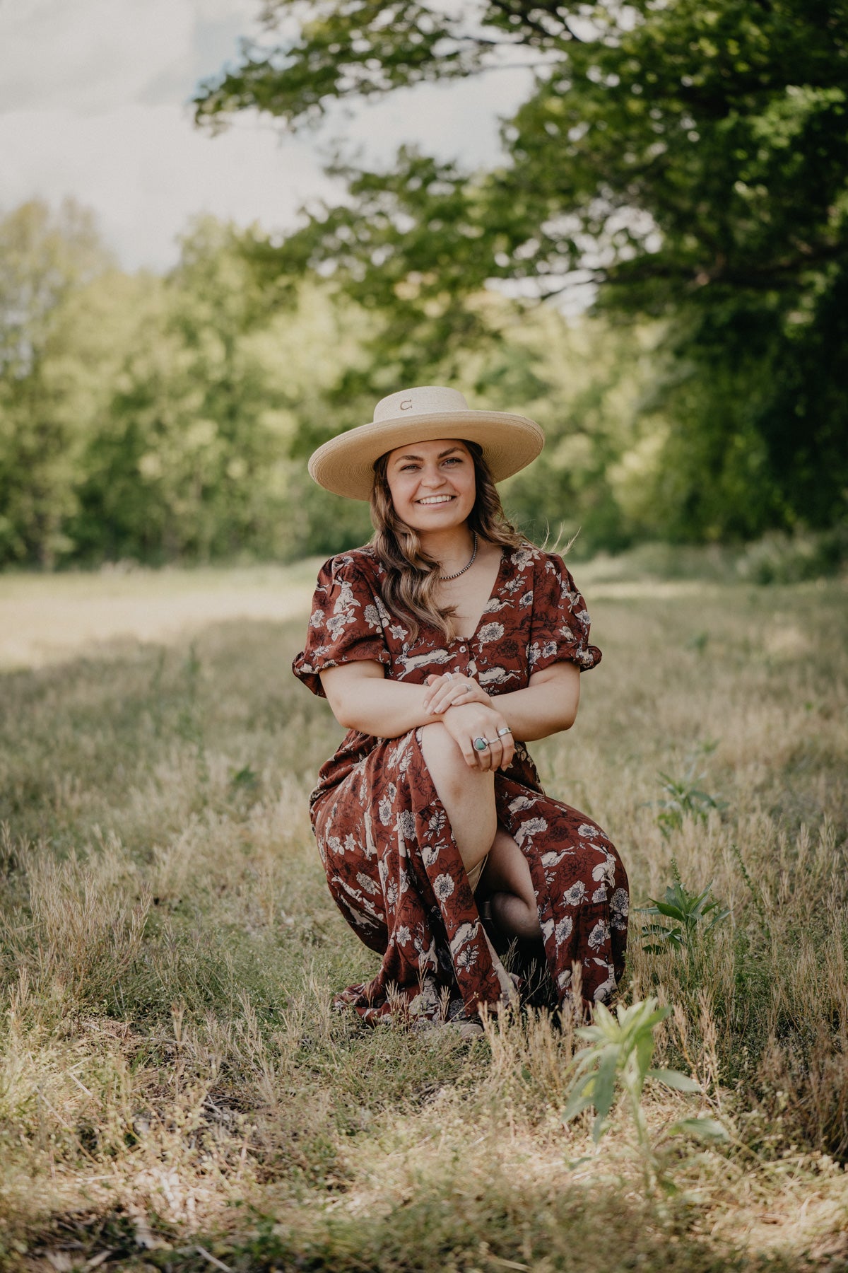 'Lennon' Jackalope & Floral Printed Rust Maxi Dress (S-XL)