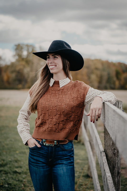 'Kingsley' Cinnamon Cable Knit Mock Neck Sweater (S-L)