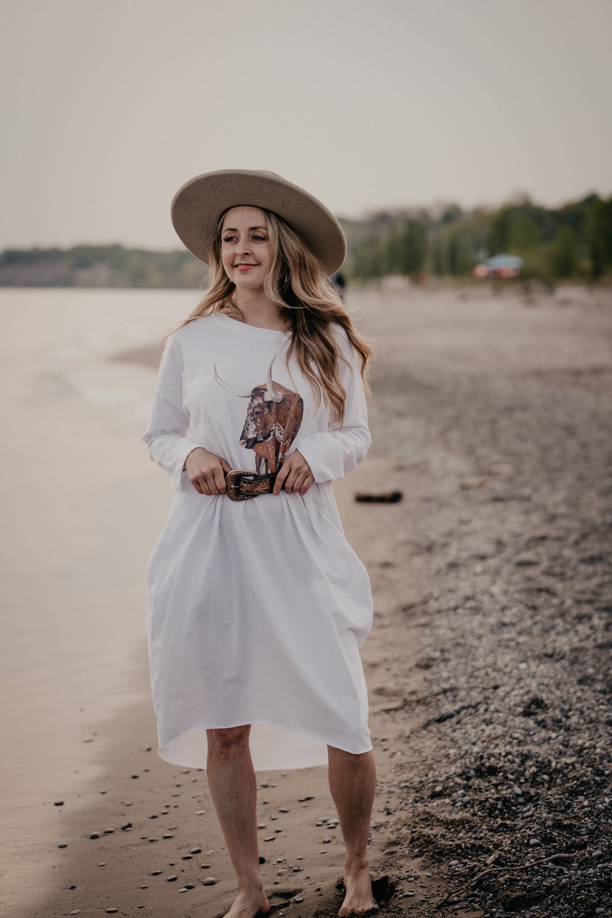 'Austin' Longhorn Artwork Sweatshirt Dress with Pockets (One Size Fits Most)
