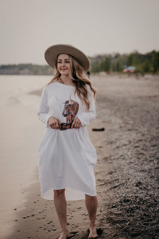 'Austin' Longhorn Artwork Sweatshirt Dress with Pockets (One Size Fits Most)