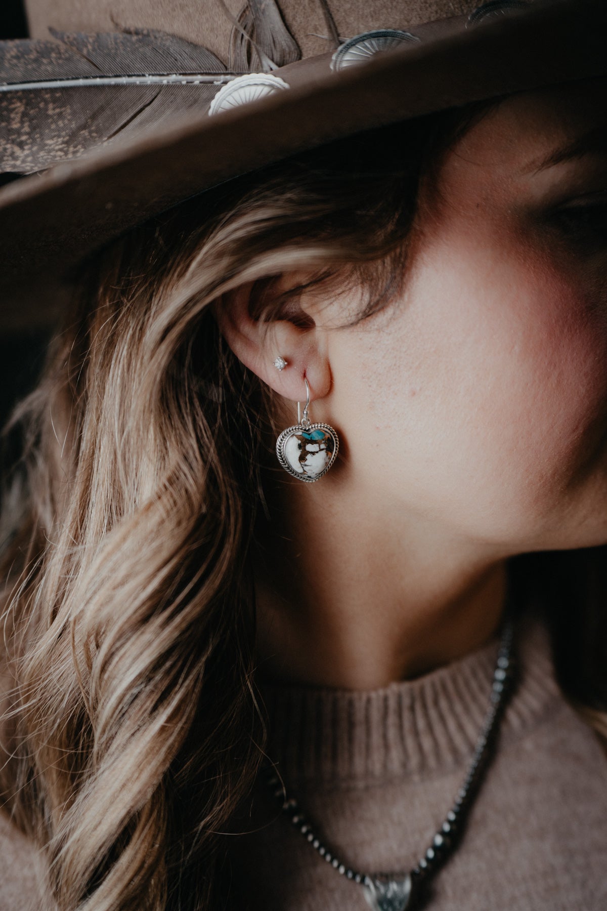 Genuine Turquoise and Sterling Heart Earrings