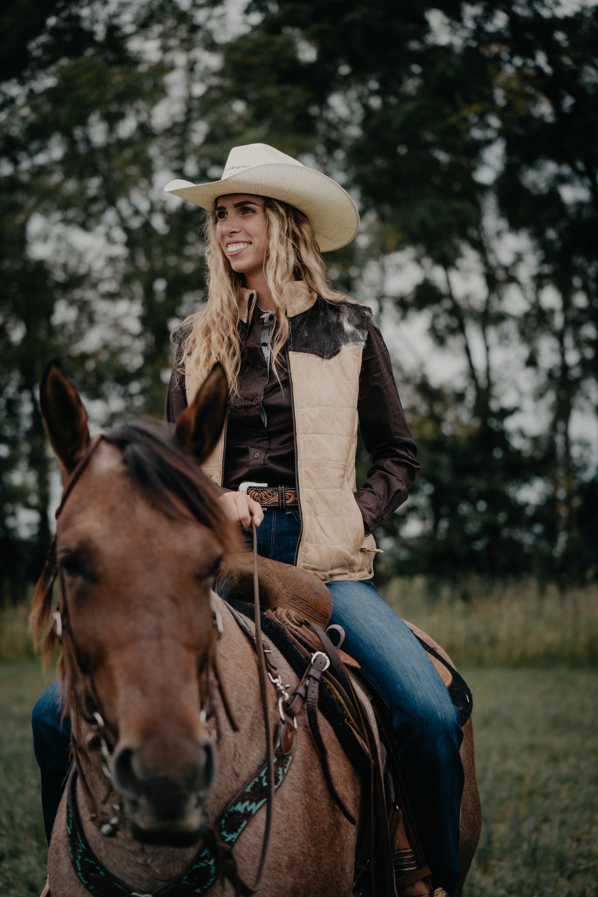 'Palomino' Leather Vest with Cowhide Yoke by STS Ranchwear (S ONLY)