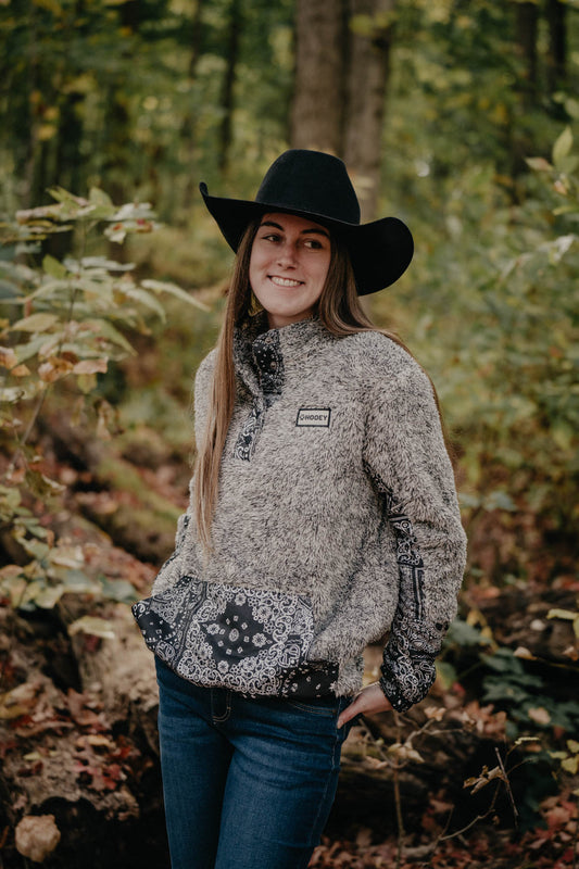 'Alamitos' Hooey Heathered Charocal Fleece Pullover with Bandanna Print Accents (S - 2X)