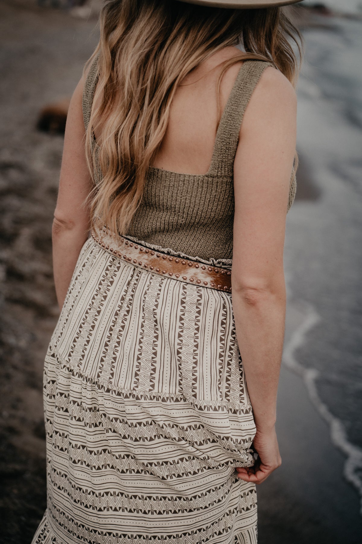 Hair-On Hide Belt with Floral Tooled Billets, Copper Buckle and Accents