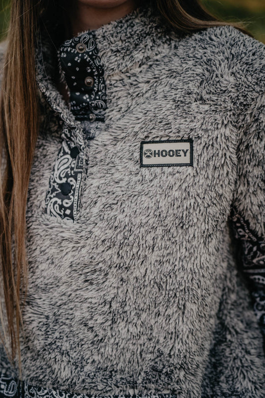'Alamitos' Hooey Heathered Charocal Fleece Pullover with Bandanna Print Accents (S - 2X)