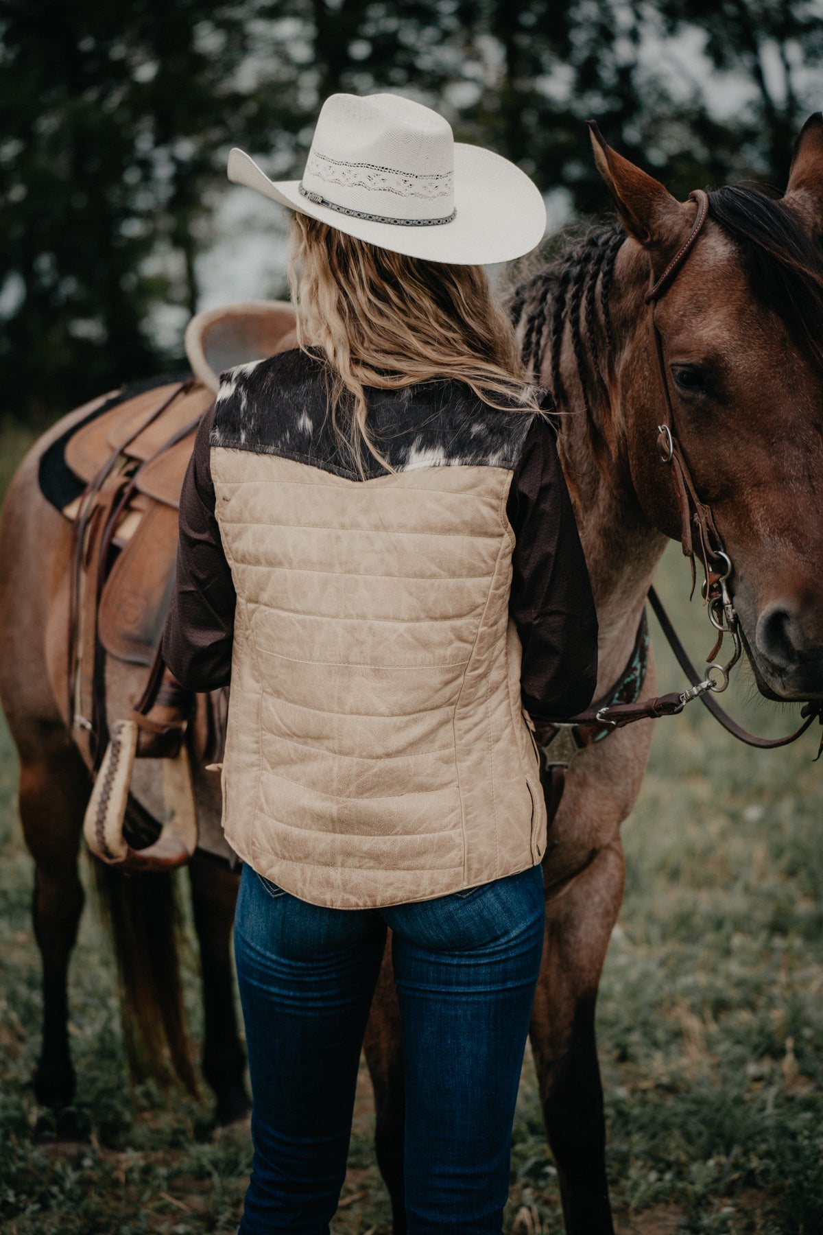 'Palomino' Leather Vest with Cowhide Yoke by STS Ranchwear (S ONLY)