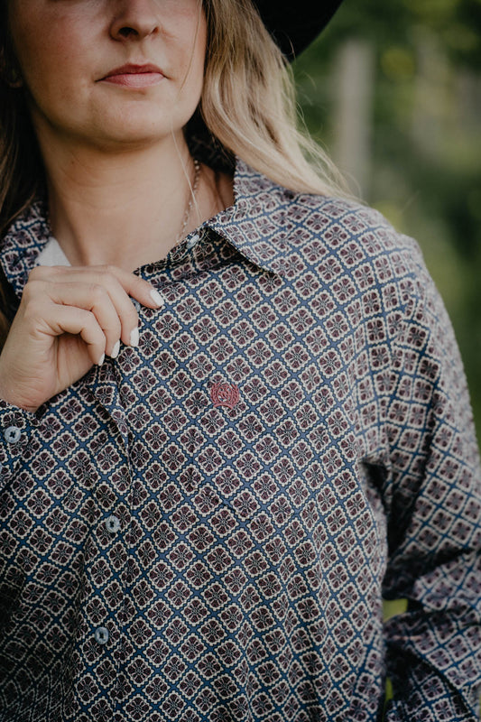 CINCH Women's Marble Blue Button Down Arenaflex (XS-XXL)