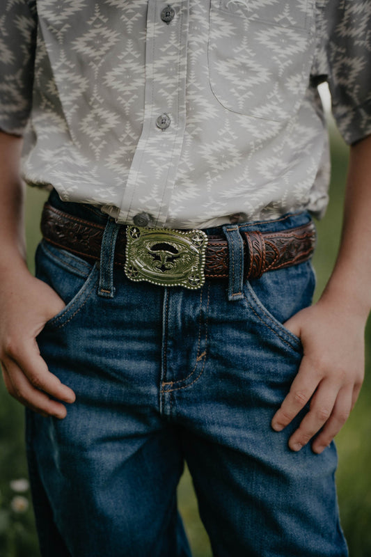 Kids Ariat Longhorn Buckle Dark Brown Belt (18-28")