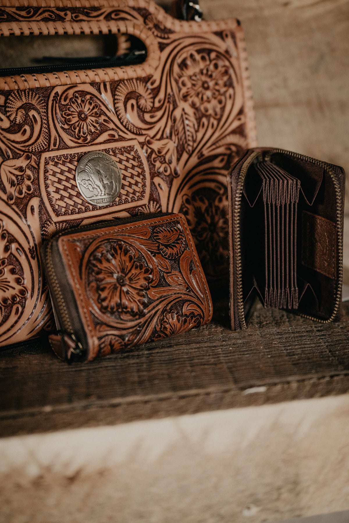 Leather Tooled Credit Card Wallet  (2 Options)