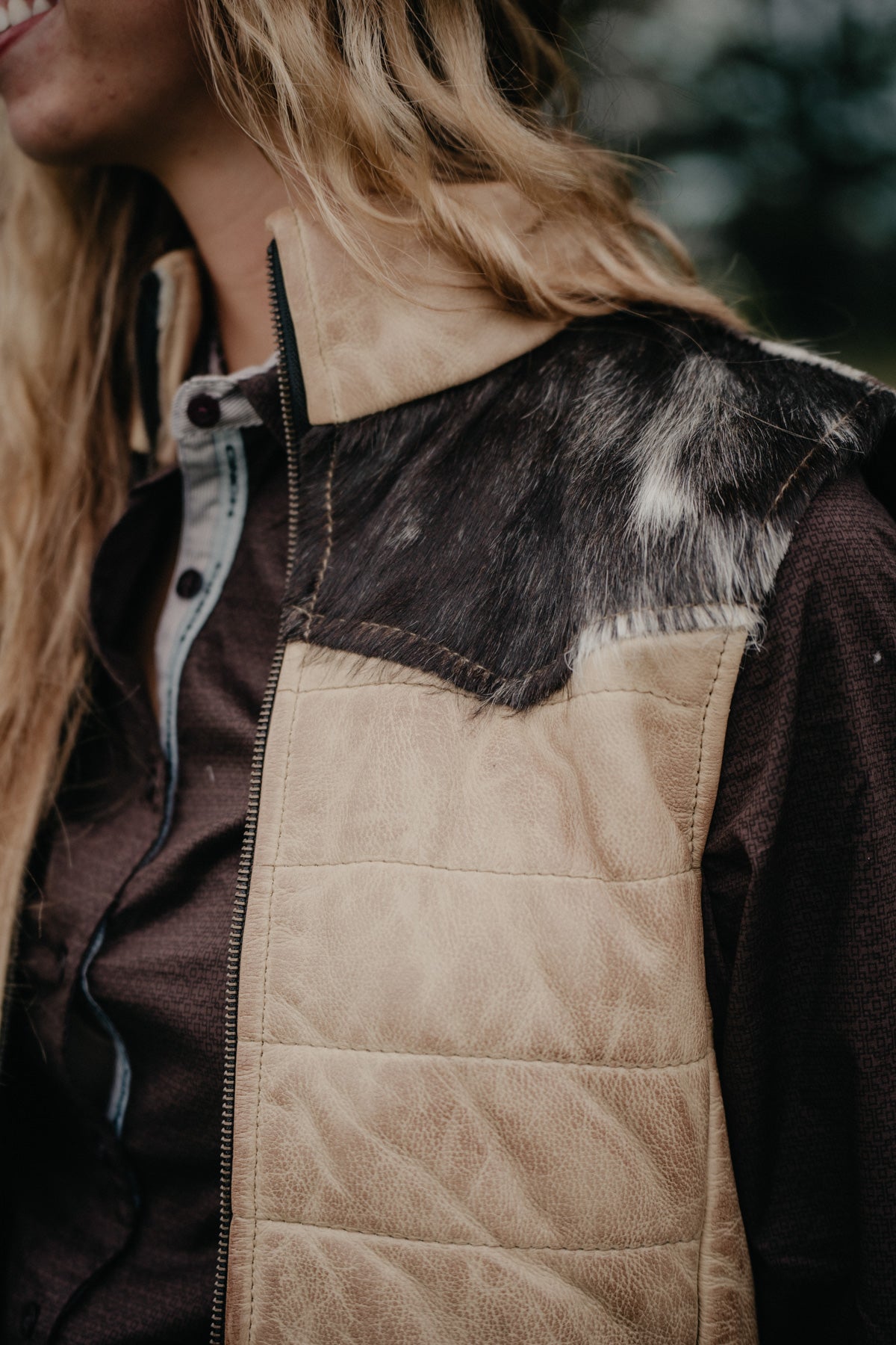 'Palomino' Leather Vest with Cowhide Yoke by STS Ranchwear (S ONLY)