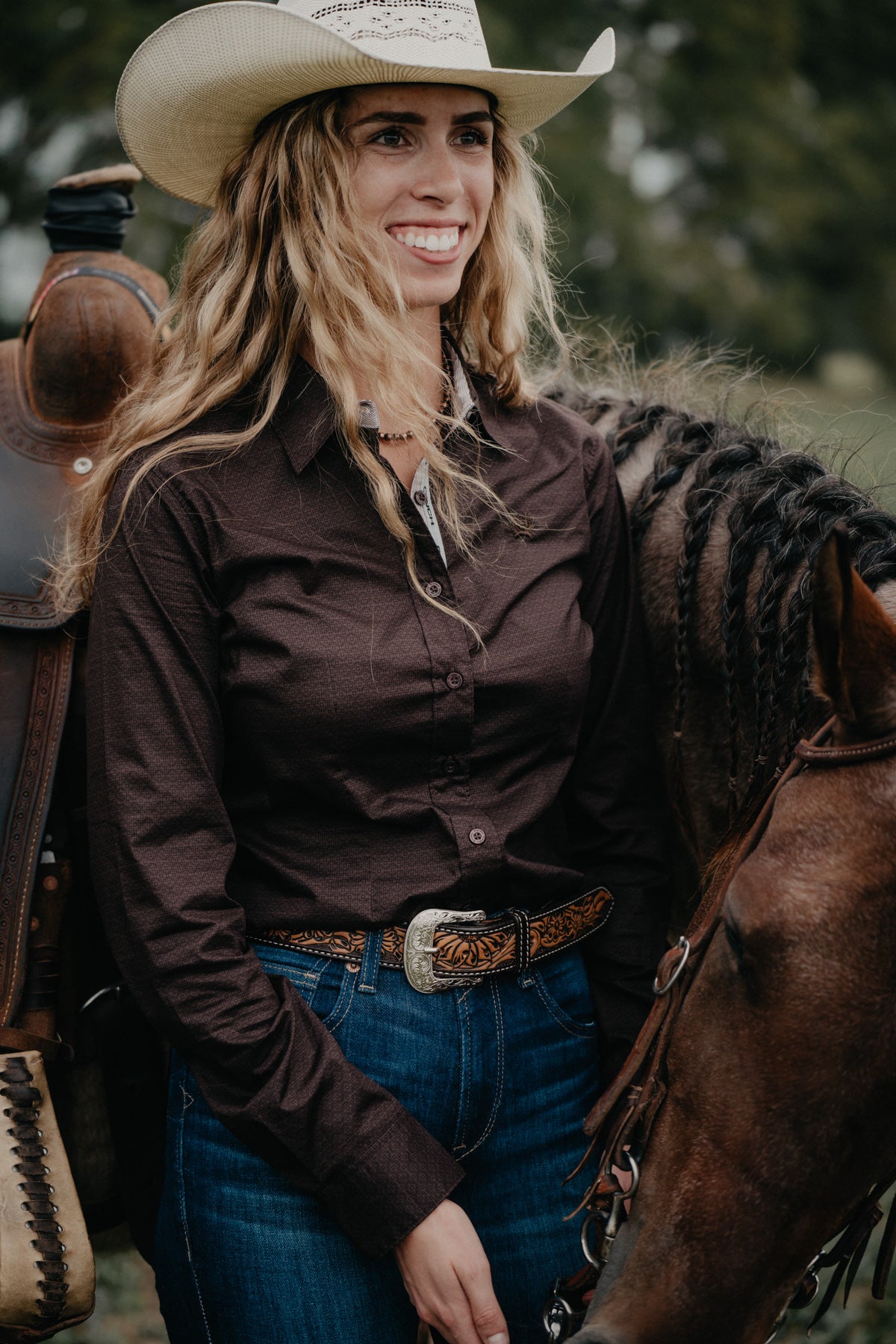 'Brandie' Women's CINCH Brown Button Up Shirt (XS-M)