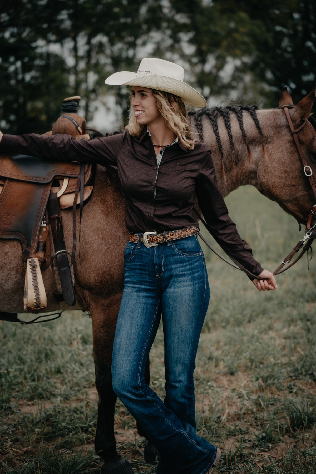 'Brandie' Women's CINCH Brown Button Up Shirt (XS-M)