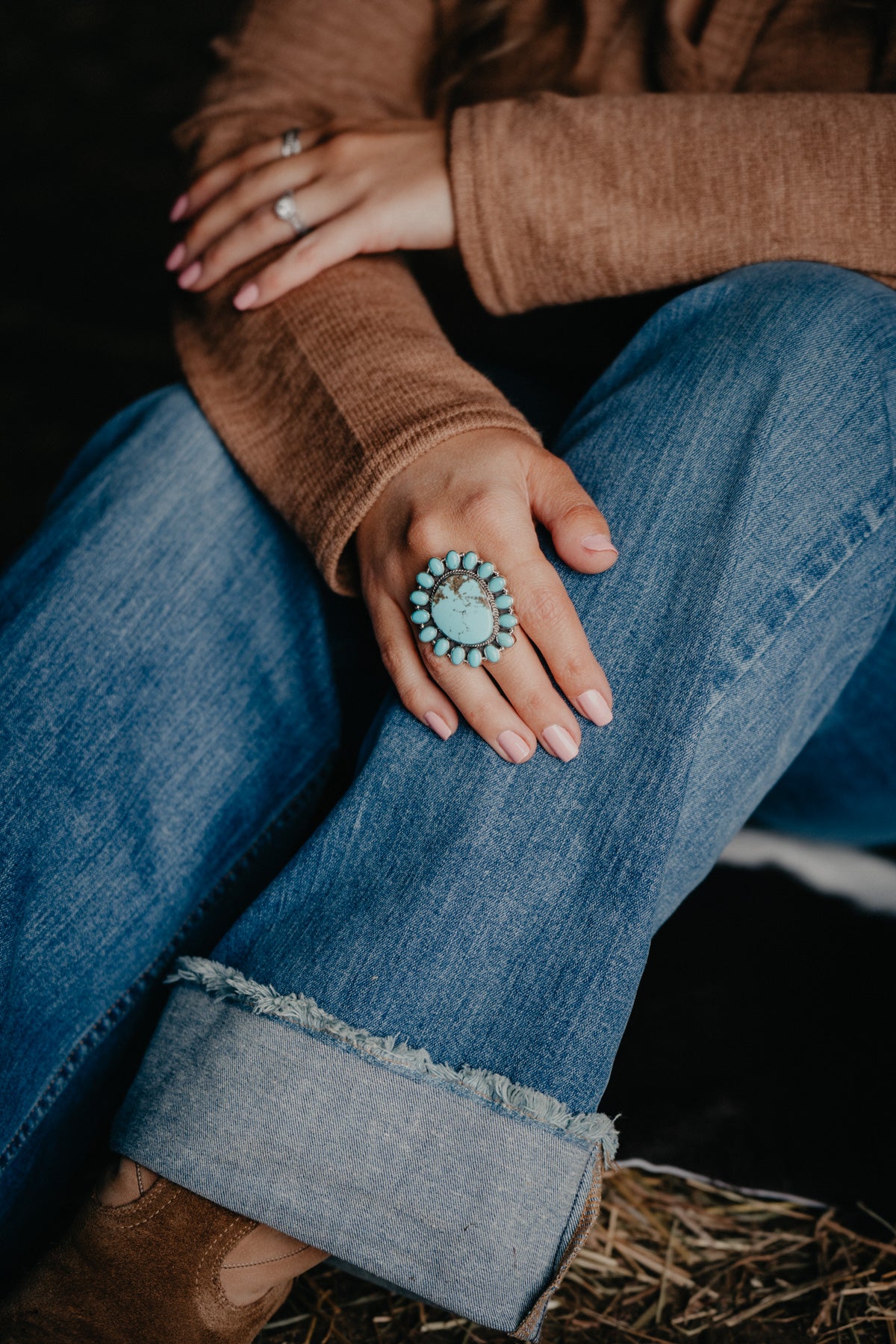 Royston Turquoise 17 Stone Cluster Ring (Adjustable)