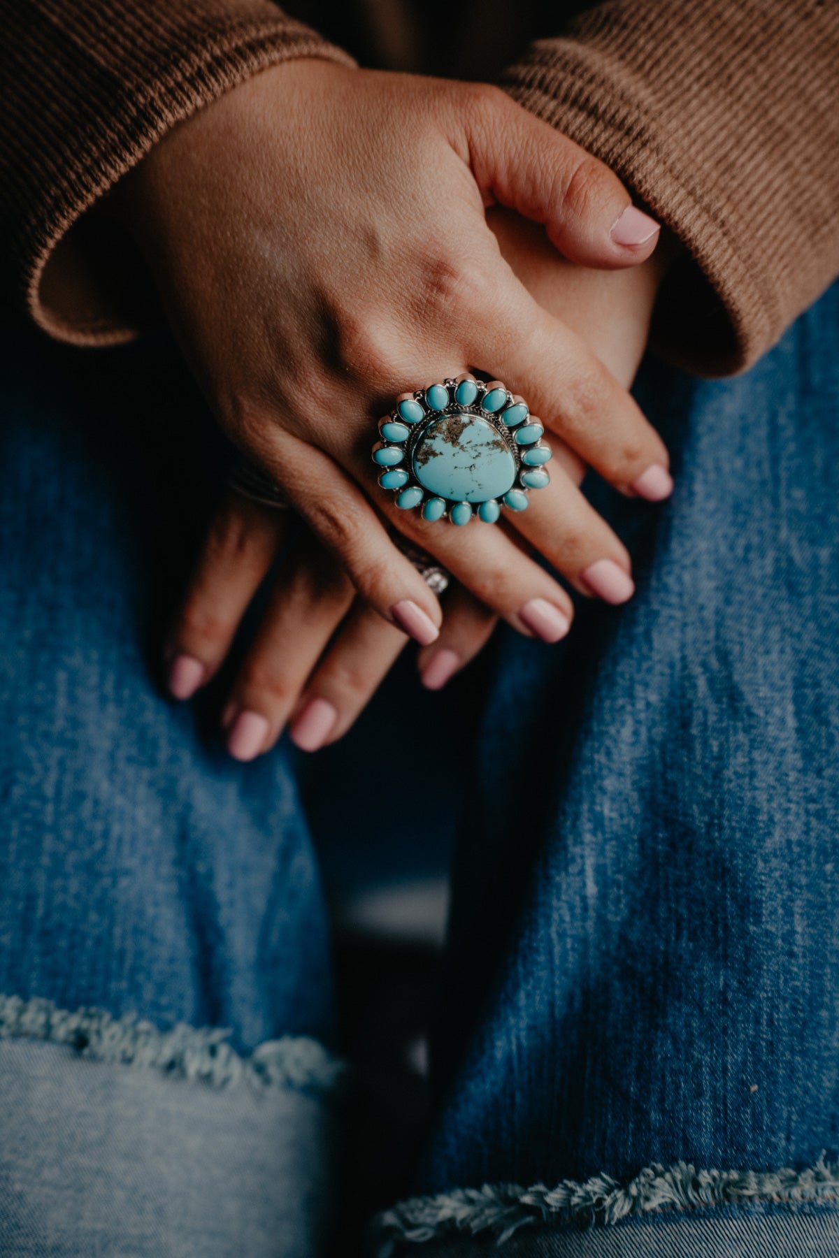 Royston Turquoise 17 Stone Cluster Ring (Adjustable)