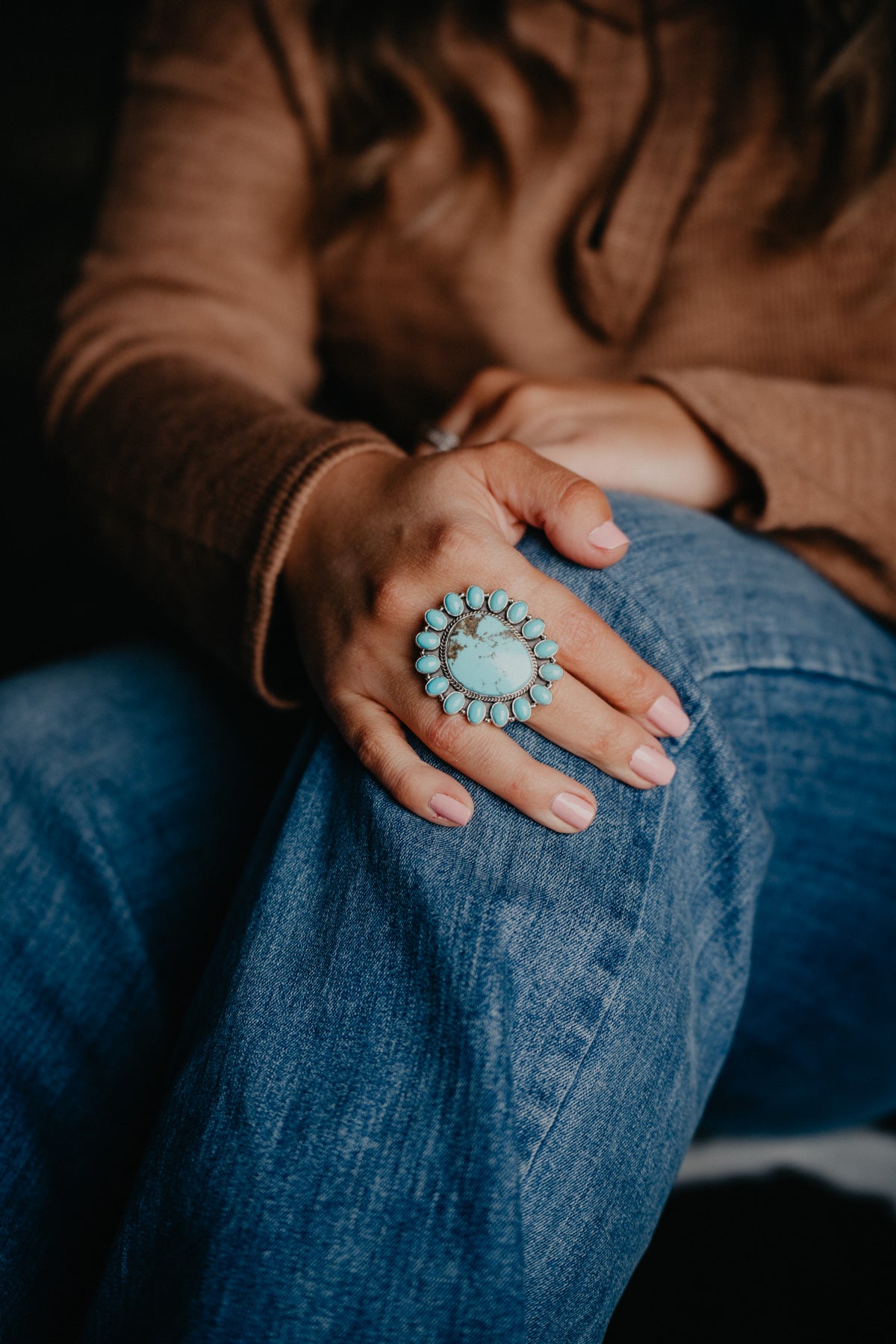 Royston Turquoise 17 Stone Cluster Ring (Adjustable)