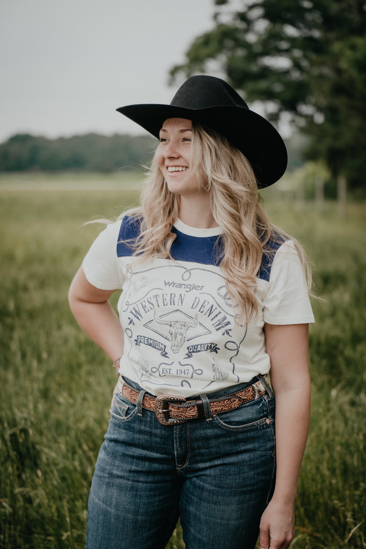 Hair-On Hide Belt with Floral Tooled Billets, Copper Buckle and Accents