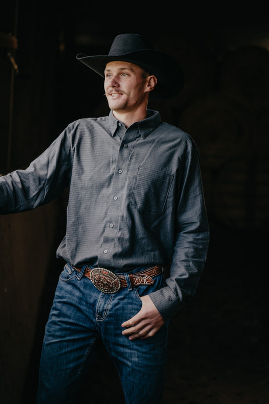'Johnny' Men's Cody Johnson One Pocket Button Down Shirt Black Shadow (L-XXL)