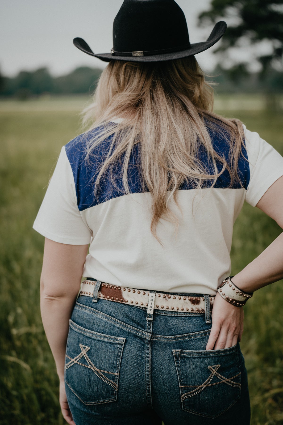 Hair-On Hide Belt with Floral Tooled Billets, Copper Buckle and Accents