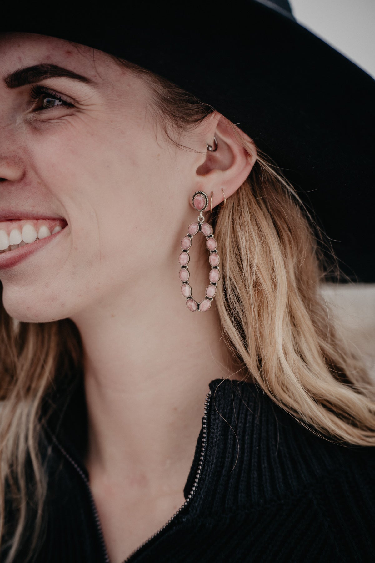 Rose Rhodochrosite Drop Earrings