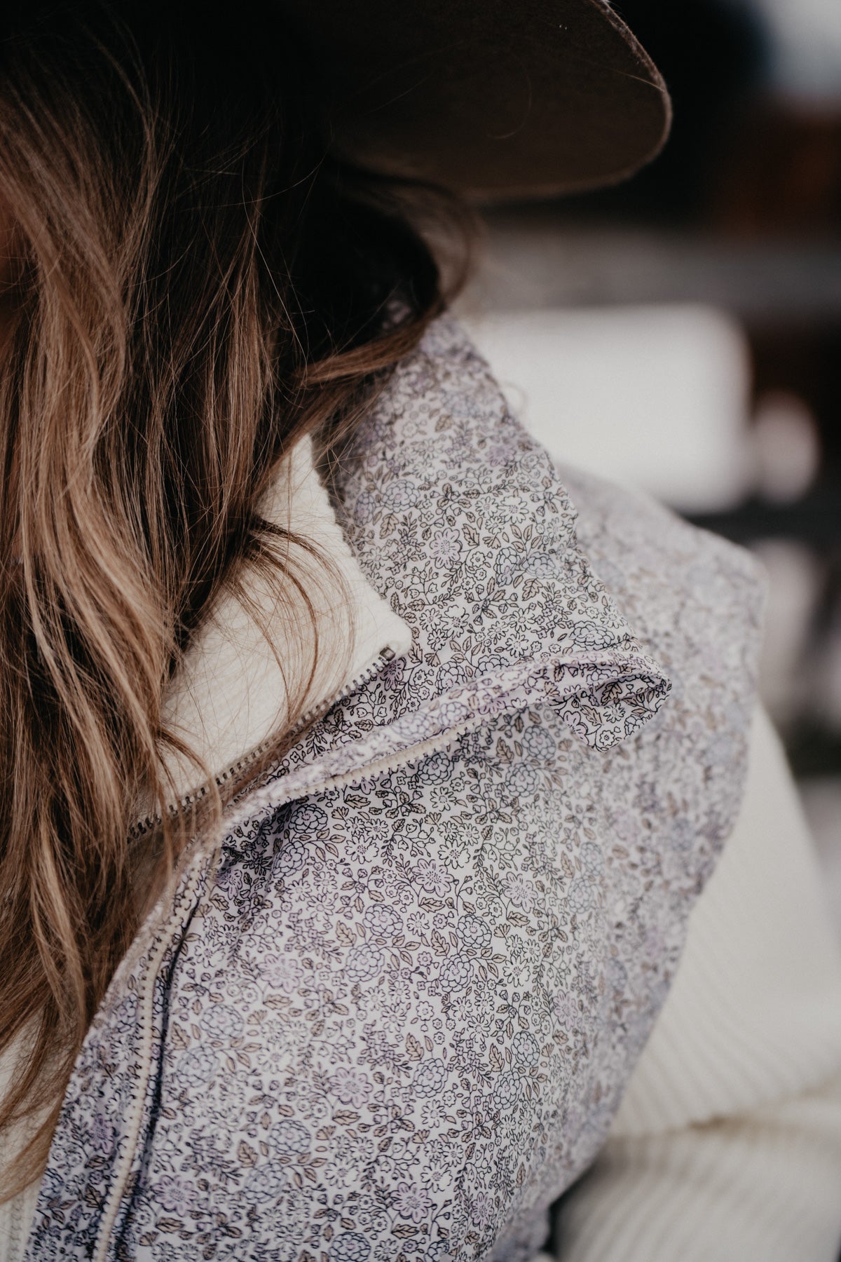 'Lydia' Floral High Neck Cropped Puffer Vest Lavender (Sizes S-L)