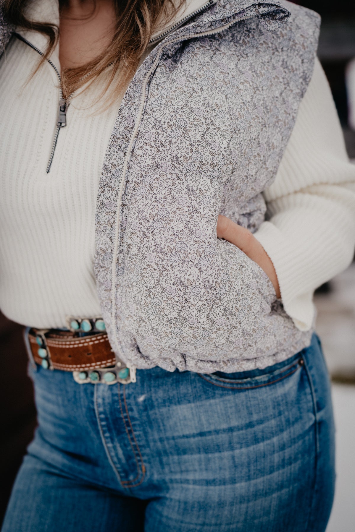 'Lydia' Floral High Neck Cropped Puffer Vest Lavender (Sizes S-L)